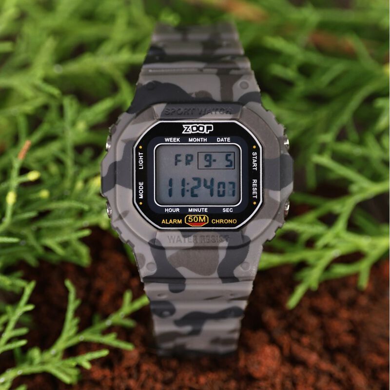 Zoop Digital Watch with LCD Dial And Camouflage Military Grey Strap for Boys Kids, from House of Titan