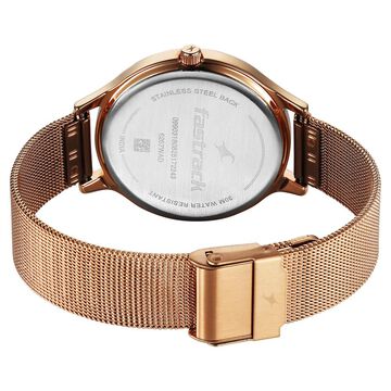 Fastrack Style Up Quartz Analog Pink Dial Rose Gold Colour Stainless Steel Strap Watch For Girls