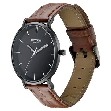 Sonata Poze Quartz Analog Black Dial Tan Leather Strap Watch For Men