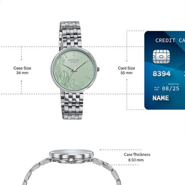 Poze Poze Quartz Analog Green Dial Silver Metal Strap Watch For Women