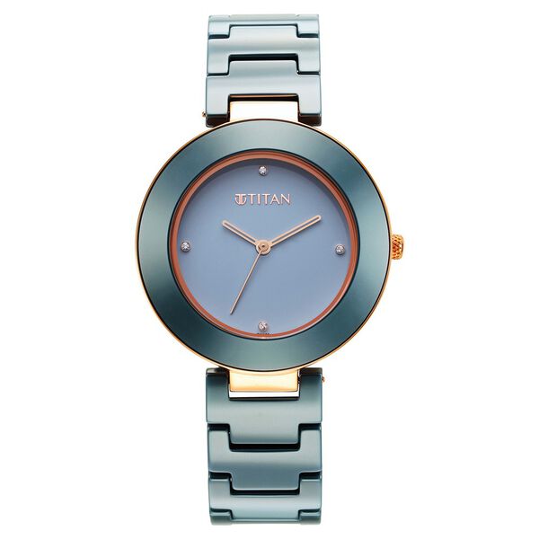 Titan Purple Ceramics Blue Dial Analog Ceramic Strap Watch for Women - image number 1