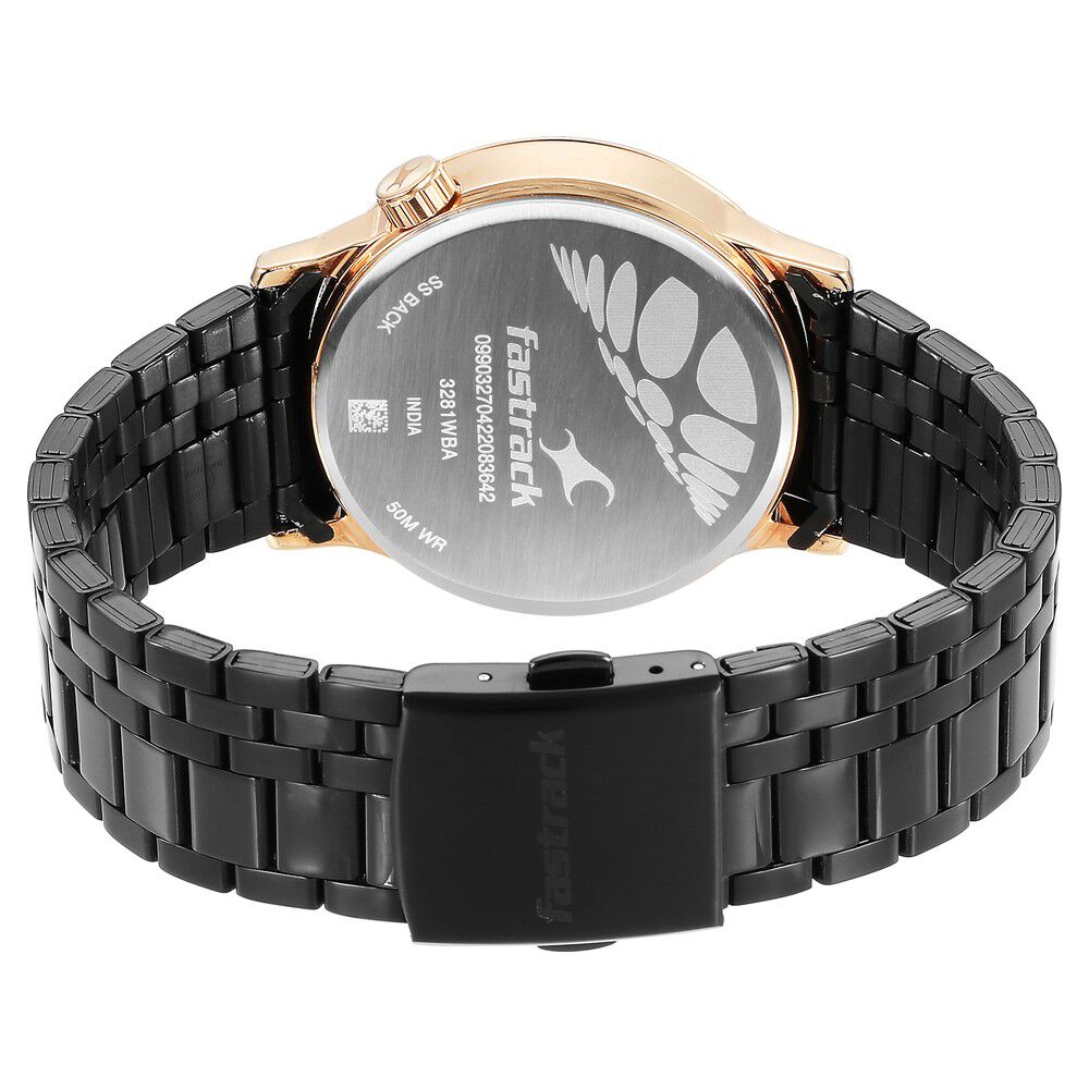 Buy Online Fastrack Exuberant Quartz Analog Black Dial Metal Strap Watch for Guys 3281km01 Titan