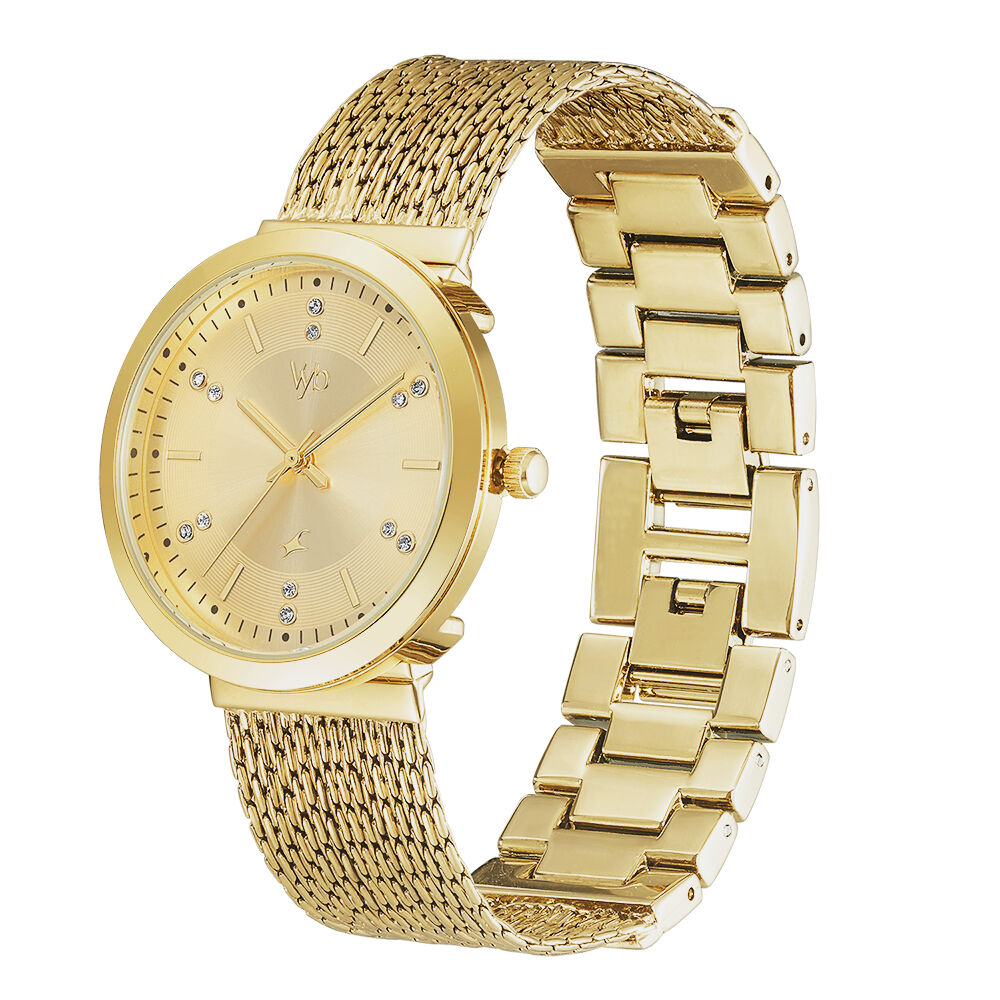 Buy Online Fastrack Vyb Flare Quartz Analog Golden Dial Metal Strap Watch for Girls fv60011ym01w Titan