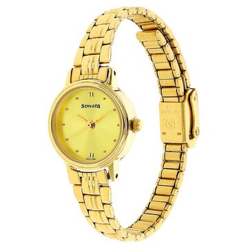 Sonata Quartz Analog Champagne Dial Metal Strap Watch for Women