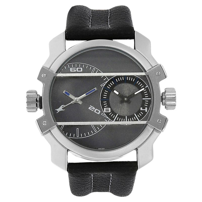 Fastrack Quartz Analog Grey Dial Leather Strap Watch for Guys