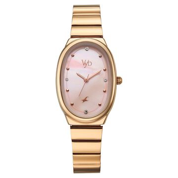 Vyb Enigma By Fastrack Quartz Analog Pink Mother of Pearl Dial Rose Gold Metal Strap Watch For Girls