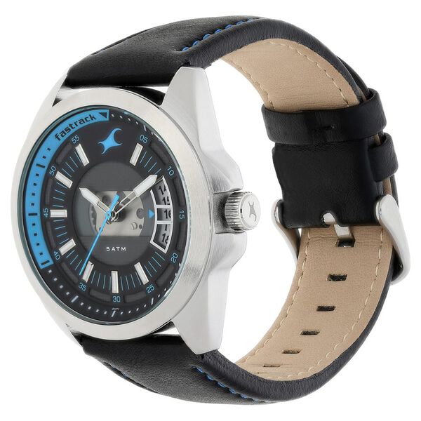 Fastrack Loopholes Quartz Analog with Date Black Dial Leather Strap Watch for Guys - image number 2