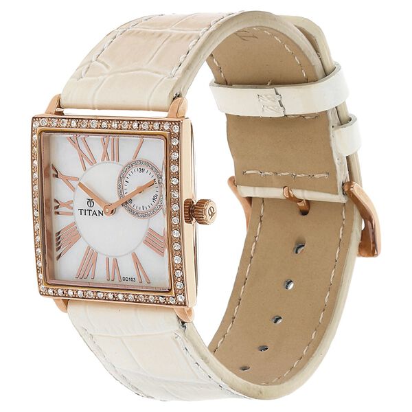 Titan Quartz Analog with Date Mother of Pearl Dial Leather Strap Watch for Women - image number 1