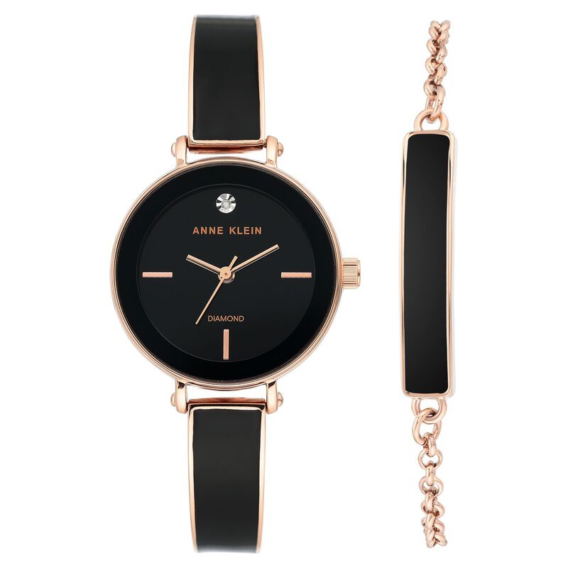 Anne Klein Quartz Analog Black Dial Two Toned Metal Strap Watch For Women