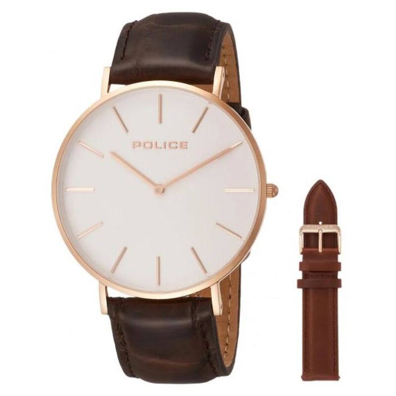 Police Quartz Analog White Dial Leather Strap Watch for Men