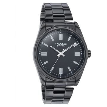 Sonata Poze Quartz Analog Black Dial Black Metal Strap Watch For Men