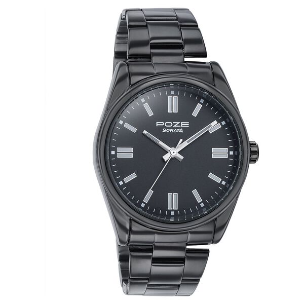 Sonata Poze Quartz Analog Black Dial Black Metal Strap Watch For Men - image number 2