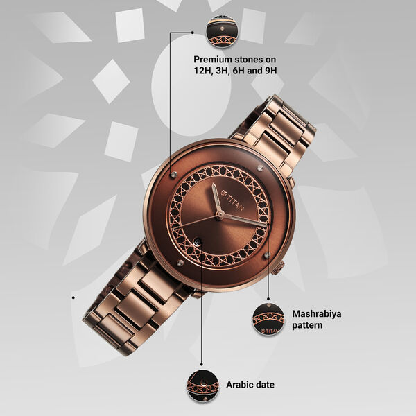 Titan Marhaba Brown Dial Analog Stainless Steel Strap watch for Women - image number 3