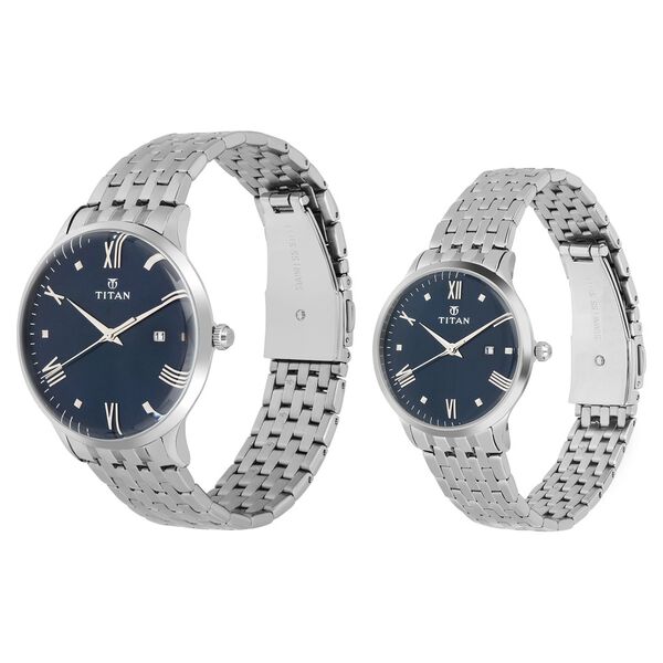 Titan Bandhan Blue Dial Analog with Date Stainless Steel Strap watch for Couple - image number 2