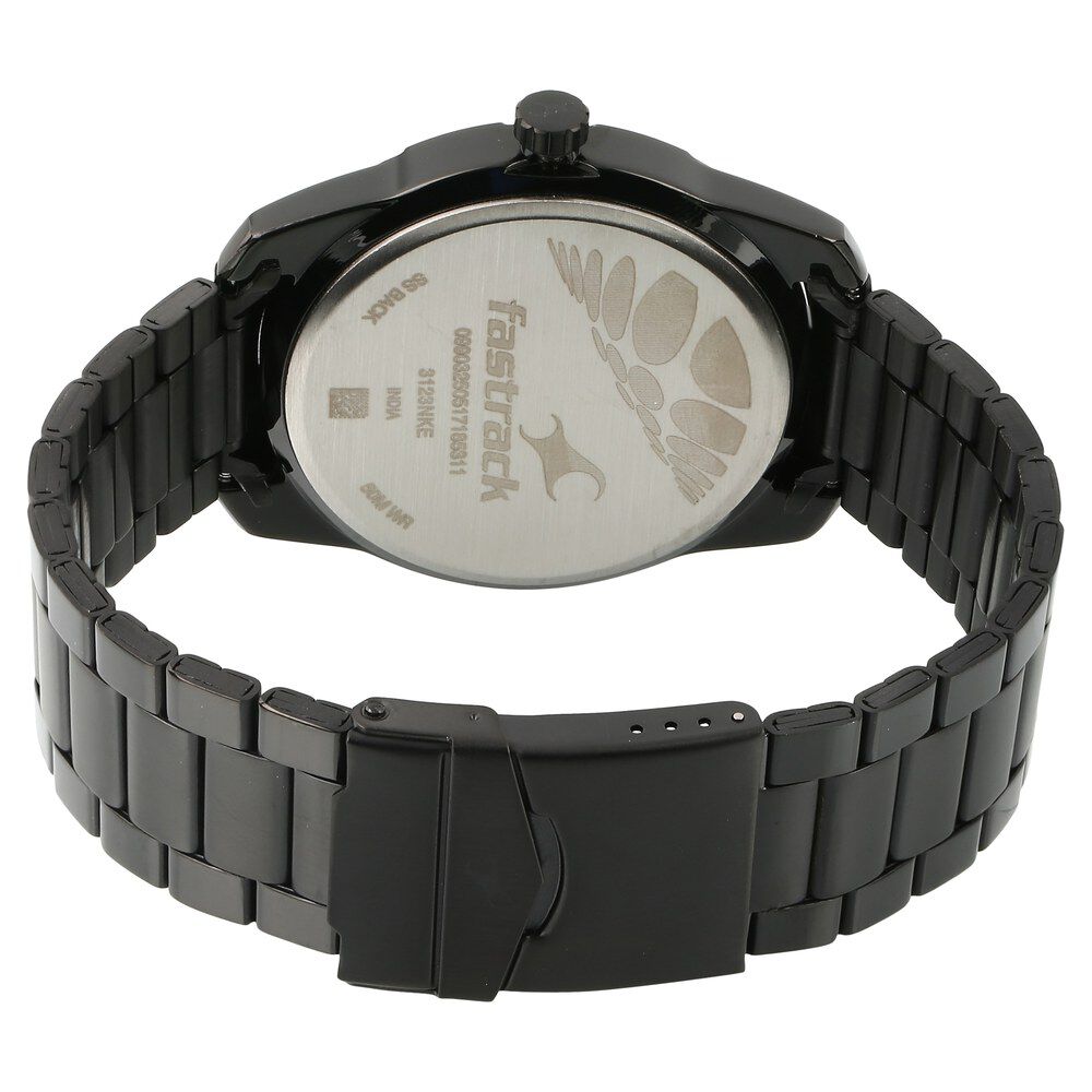 Fastrack All Nighters Quartz Analog with Date Black Dial Metal Strap Watch for Guys