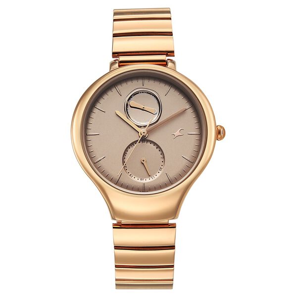 Fastrack Gelato rosegold multifunction metal strap watch with Caramel dial for Girls - image number 1
