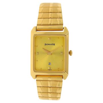 Sonata Quartz Analog Champagne Dial Stainless Steel Strap Watch for Men