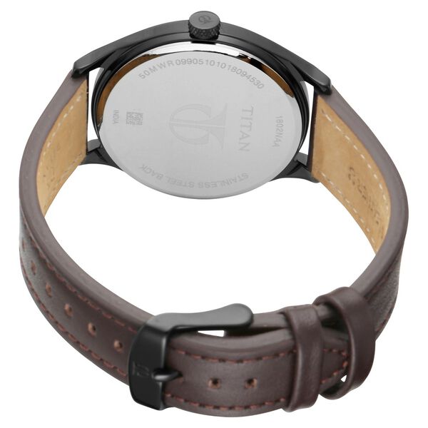 Titan Men's Minimalist Zen Watch Black: Sleek Leather Strap with Contrast Hands - image number 3