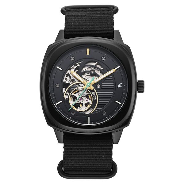 Fastrack Automatics Collection Black Dial Black Stainless Steel Strap Watch For Guys - image number 0