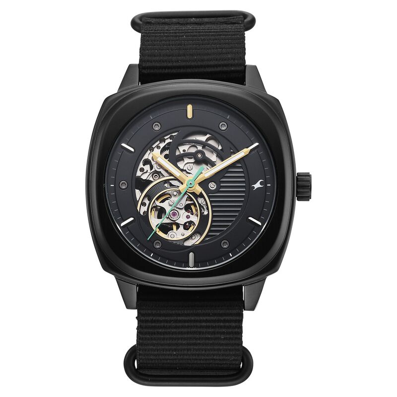 Fastrack Automatics Collection Black Dial Black Stainless Steel Strap Watch For Guys