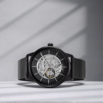 Titan Skeletal Automatic Black Dial Black Stainless Steel Strap Watch for Men