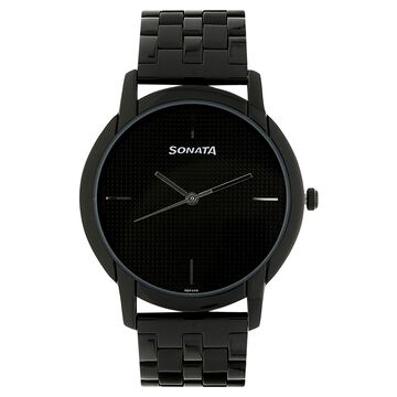 Sonata Quartz Analog Black Dial Stainless Steel Strap Watch for Men