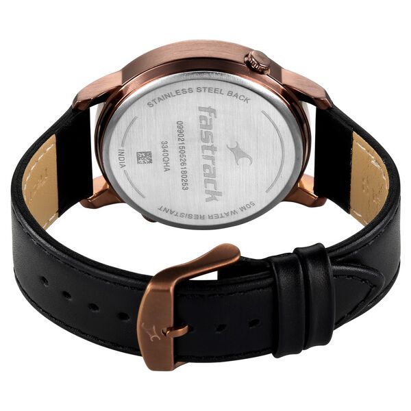 Fastrack Pulse IV Dual Time Watch for Men with  Black Sunray Dial & Black Leather Strap - image number 5