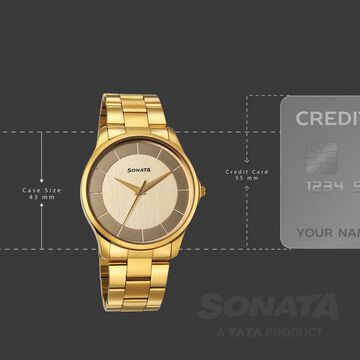 Sonata Traditional Essentials Quartz Analog Multicoloured Dial Golden Metal Strap Watch For Men