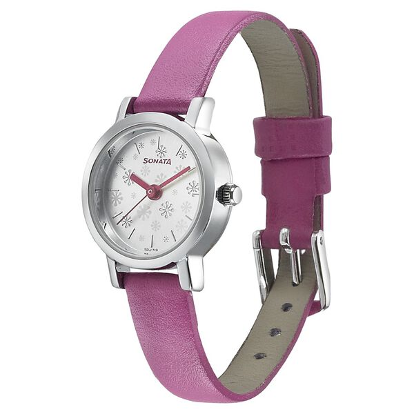 Sonata Floral Folkart Silver Dial Women Watch With Leather Strap - image number 1