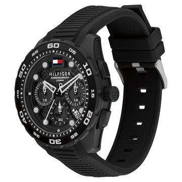 Tommy Hilfiger Quartz Chronograph Black Dial Black Silicone Strap Watch For Men