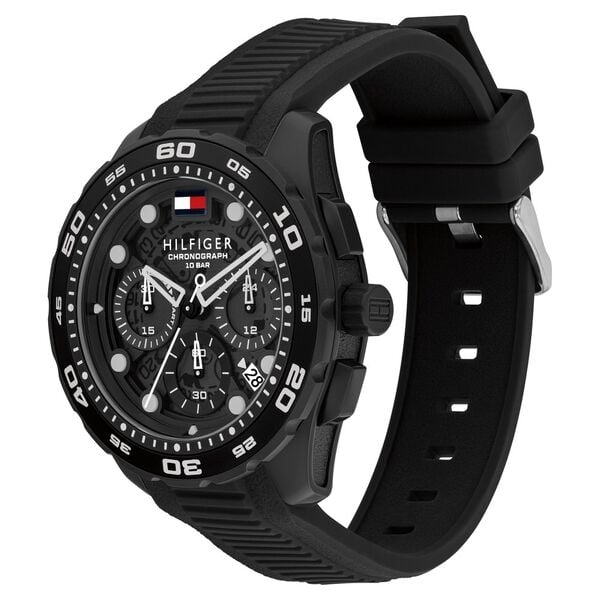 Tommy Hilfiger Quartz Chronograph Black Dial Black Silicone Strap Watch For Men - image number 1