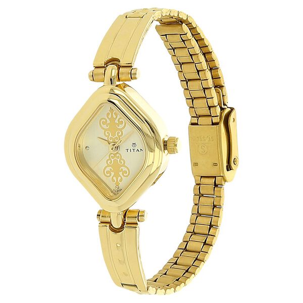 Titan Quartz Analog Champagne Dial Stainless Steel Strap Watch for Women - image number 1