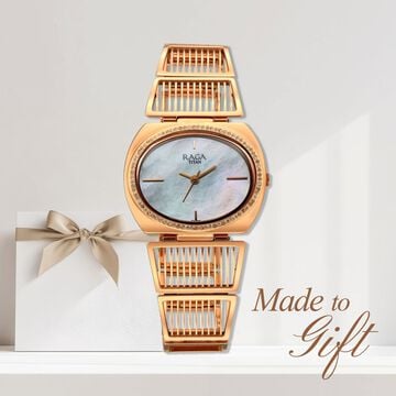 Titan Raga Ethereal Quartz Analog Mother of Pearl Dial Rose Gold Metal Strap Watch For Women