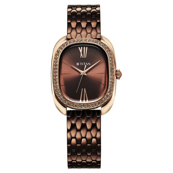 Titan Purple Glamour Quartz Analog Brown Dial Brown Stainless Steel Strap Watch For Women - image number 1