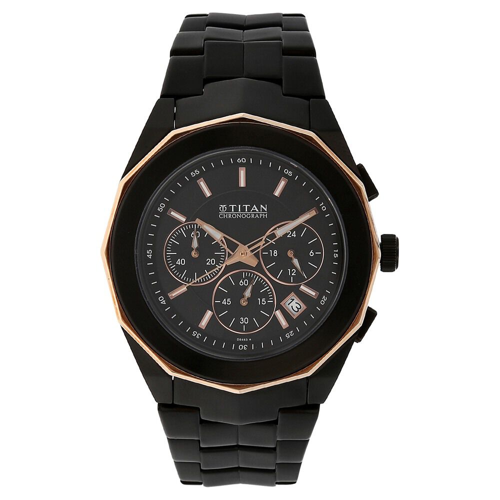 Titan Quartz Chronograph Black Dial Stainless Steel Strap Watch for Men