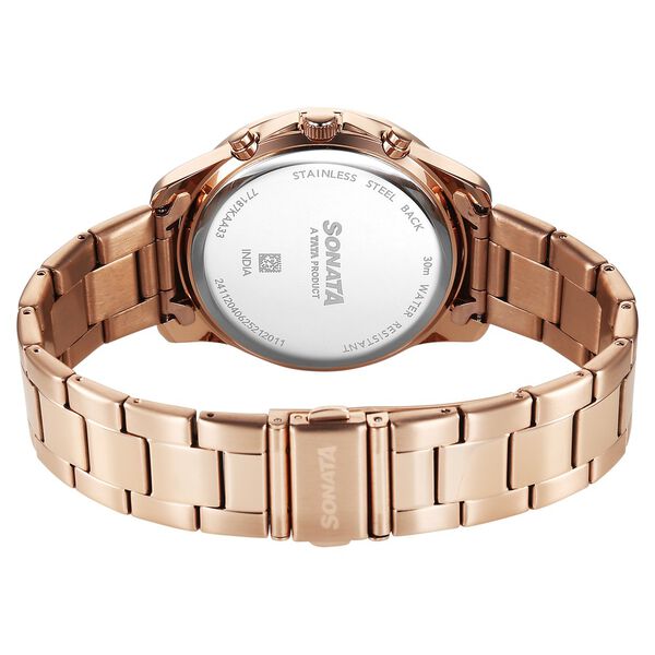 Sonata Chronos Quartz Analog with Date Black Dial Rose Gold Colour Stainless Steel Strap Watch For Men - image number 5