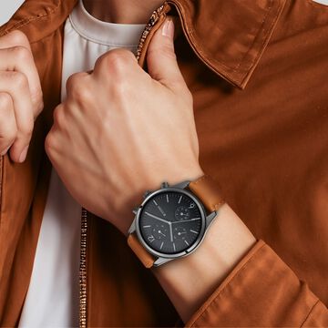 Titan Workwear Multifunction Black Dial Tan Leather Strap Watch For Men