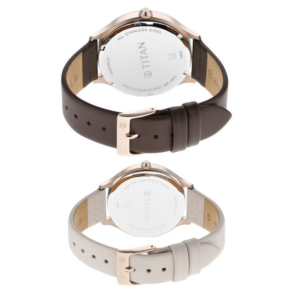 Titan Bandhan White and Mother of Pearl Dial Analog with Date Leather Strap watch for Couple - image number 4