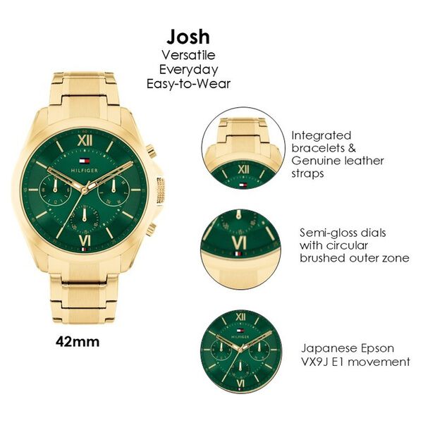 Tommy Hilfiger Quartz Multifunction Green Dial Golden Stainless Steel Strap Watch For Men - image number 3