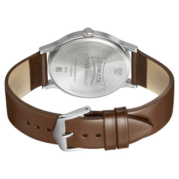 Sonata Smart Plaid Quartz Analog Blue Dial Leather Strap Watch for Men - image number 3