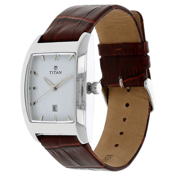 Titan Analog with Date White Dial Leather Strap watch for Men - image number 1