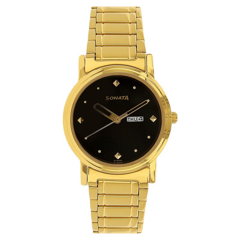 Sonata Quartz Analog Black Dial Stainless Steel Strap Watch for Men