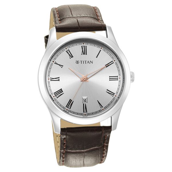 Titan Trendsetters Silver White Dial Analog Leather Strap watch for Men - image number 0