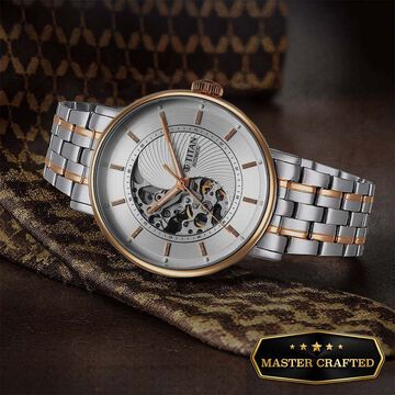 Titan Yin Yang Skeletal Automatic Analog with White Dial Silver and Rose Gold Stainless Steel Strap Watch for Men
