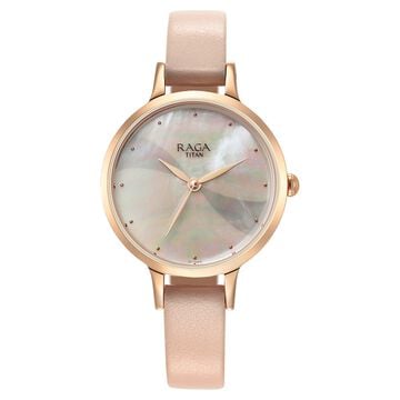 Titan Raga Power Pearls Quartz Analog Mother Of Pearl Dial Leather Strap Watch for Women