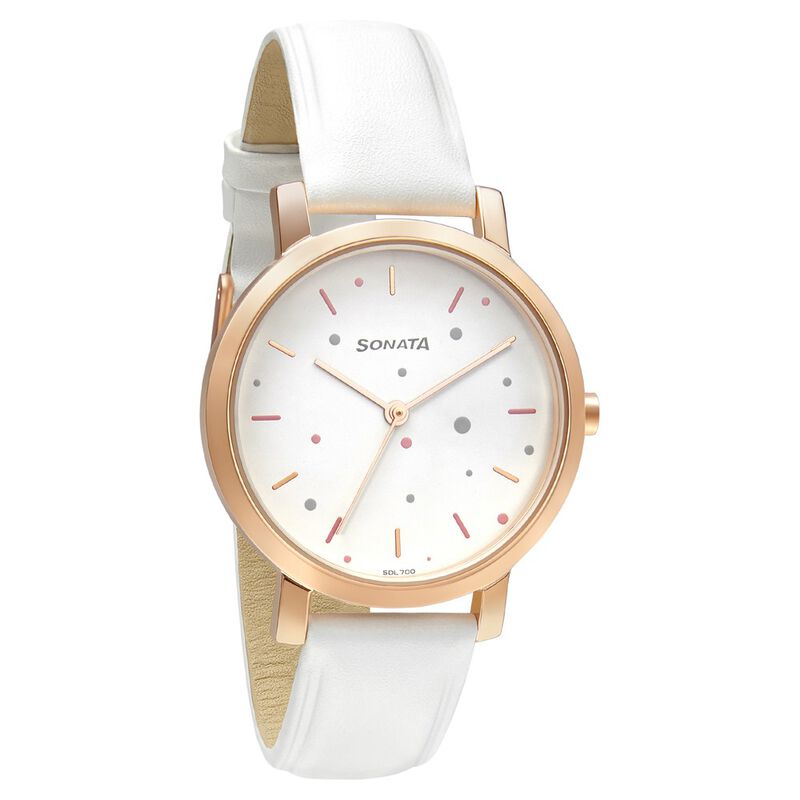 Sonata Play White Dial Women Watch With Leather Strap