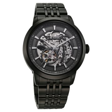 Titan Phoenix Skeletal Automatic Analog with Gun Dial Black Stainless Steel Strap Watch for Men