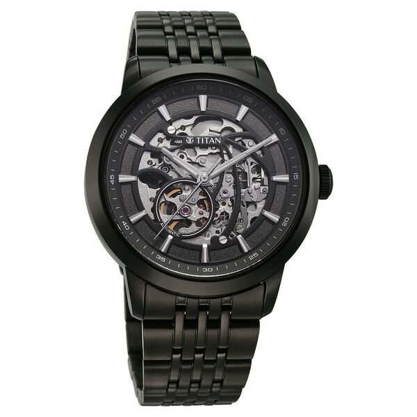 Titan Phoenix Skeletal Automatic Analog with Gun Dial Black Stainless Steel Strap Watch for Men - image number 2