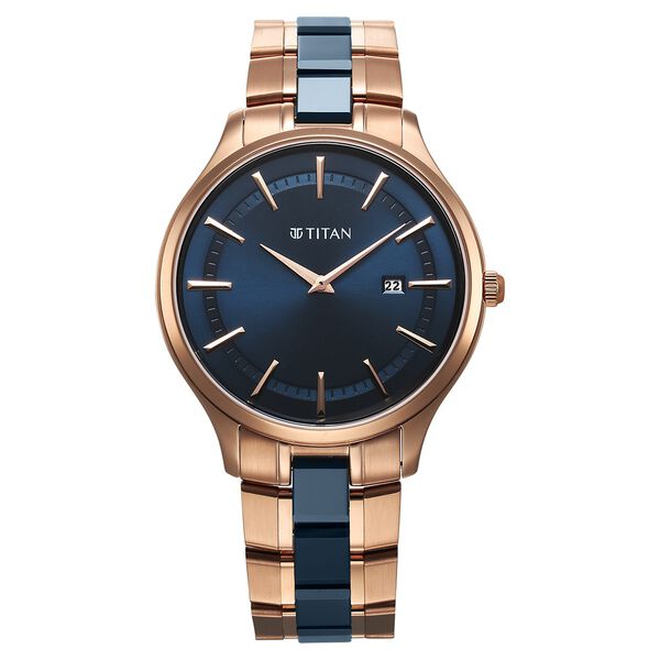 Titan Slim Ceramic Fusion Quartz Analog with Date Blue Dial Stainless Steel Strap Watch For Men - image number 0