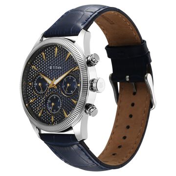 Titan Regalia Opulent Quartz Analog with Day and Date Blue Dial Blue Leather Strap Watch for Men